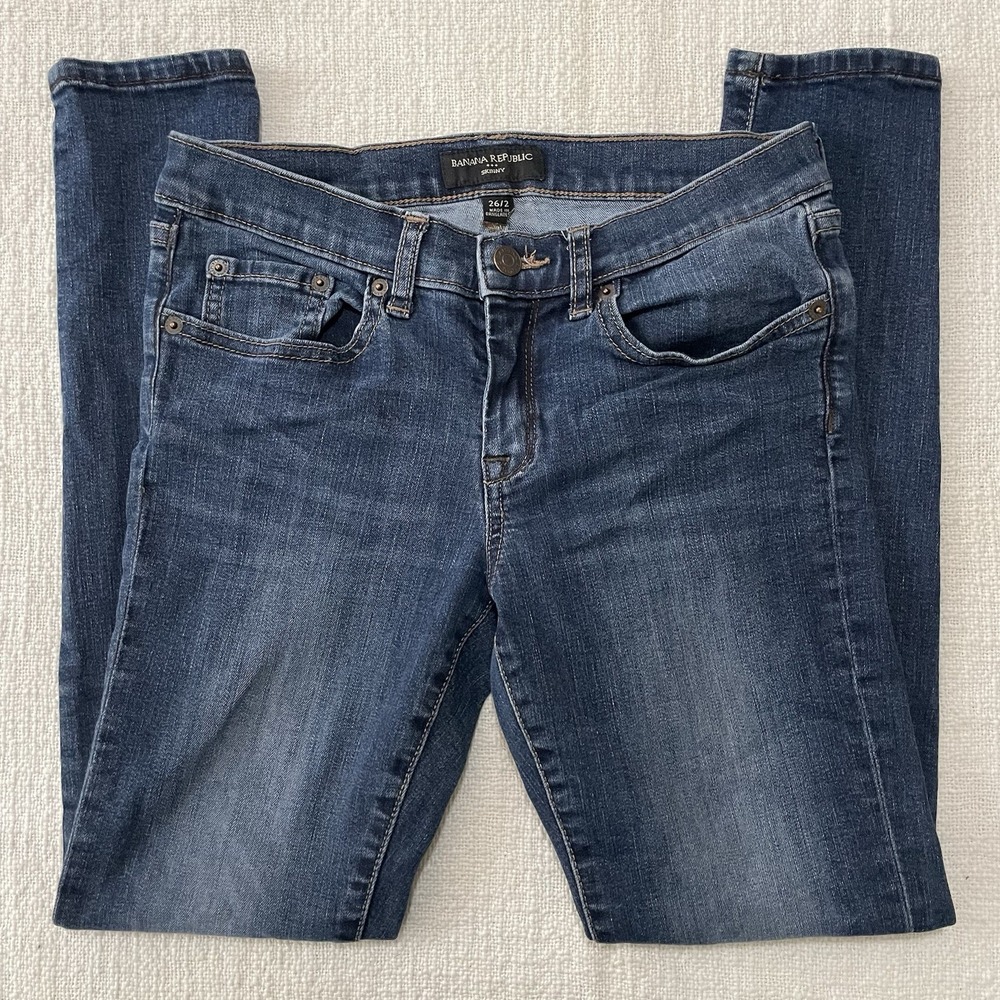 Banana Republic Women's 26 X 2 Jeans Skinny Fit Dark Blue Stretch Pants Classic